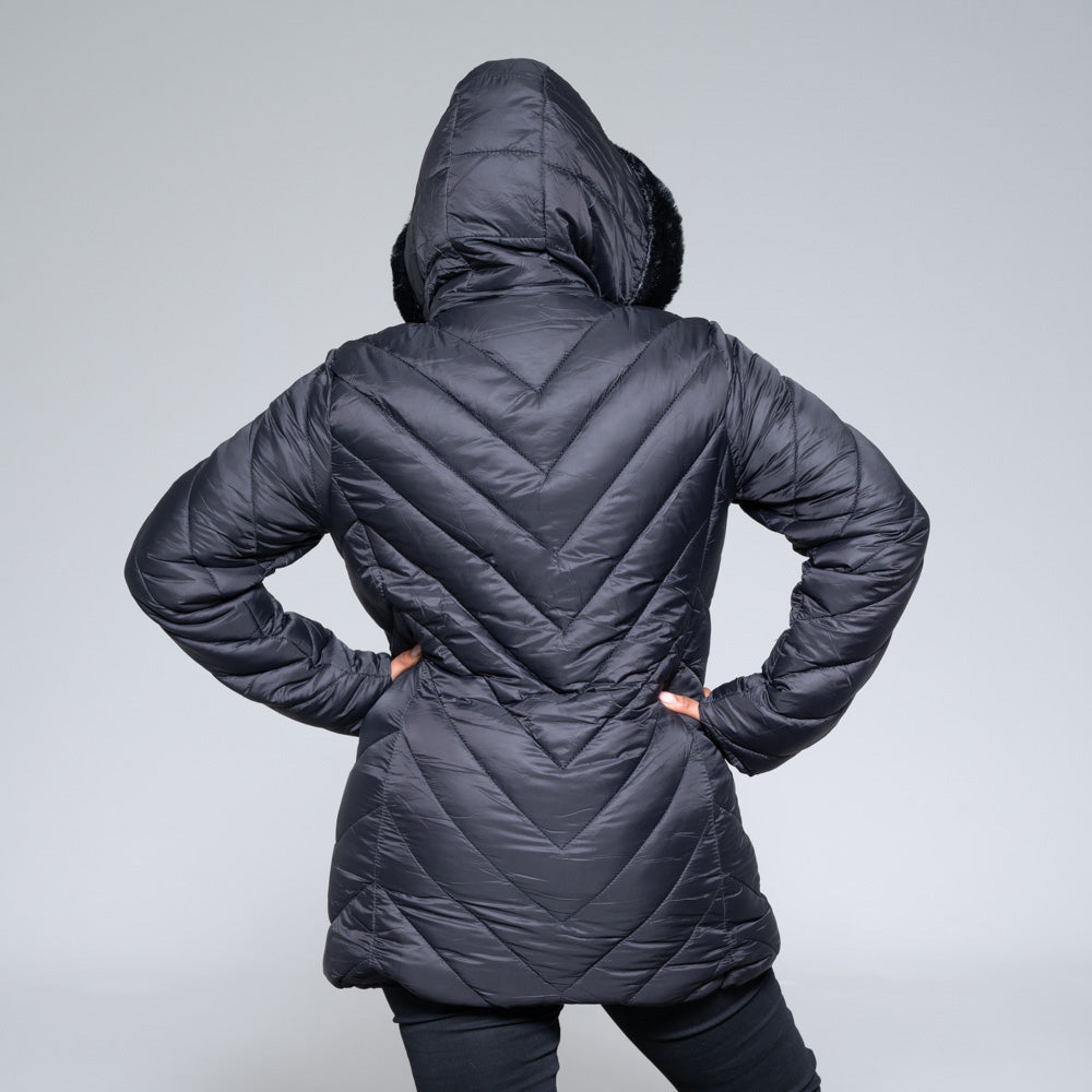 Ladies Black Hooded Puffer Jacket