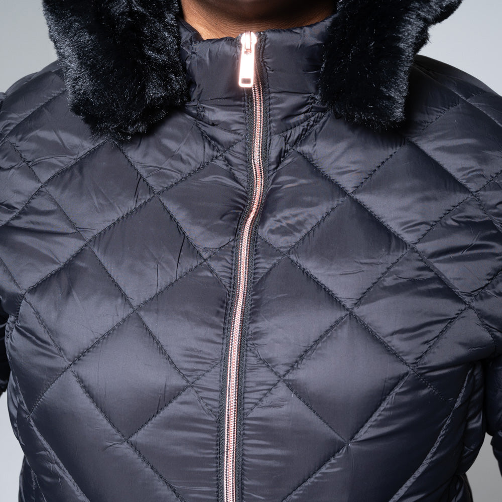 Ladies Black Hooded Puffer Jacket