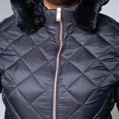 Ladies Black Hooded Puffer Jacket
