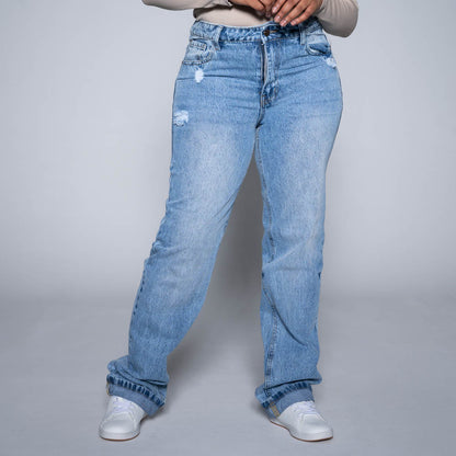 Denim Straight Fit Wide Jeans