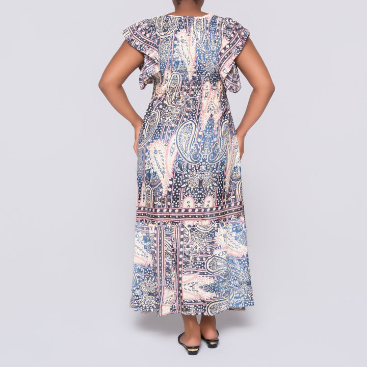 Navy/Stone Ladies Smocking Frill Edit Dress