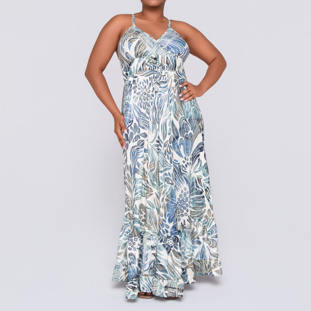 Ladies Navy Strappy Printed Dress