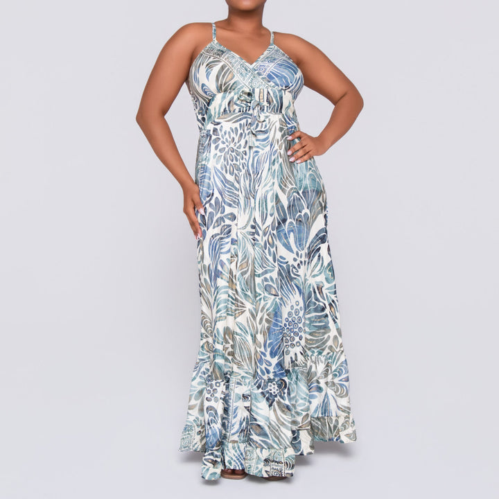 Ladies Navy Strappy Printed Dress