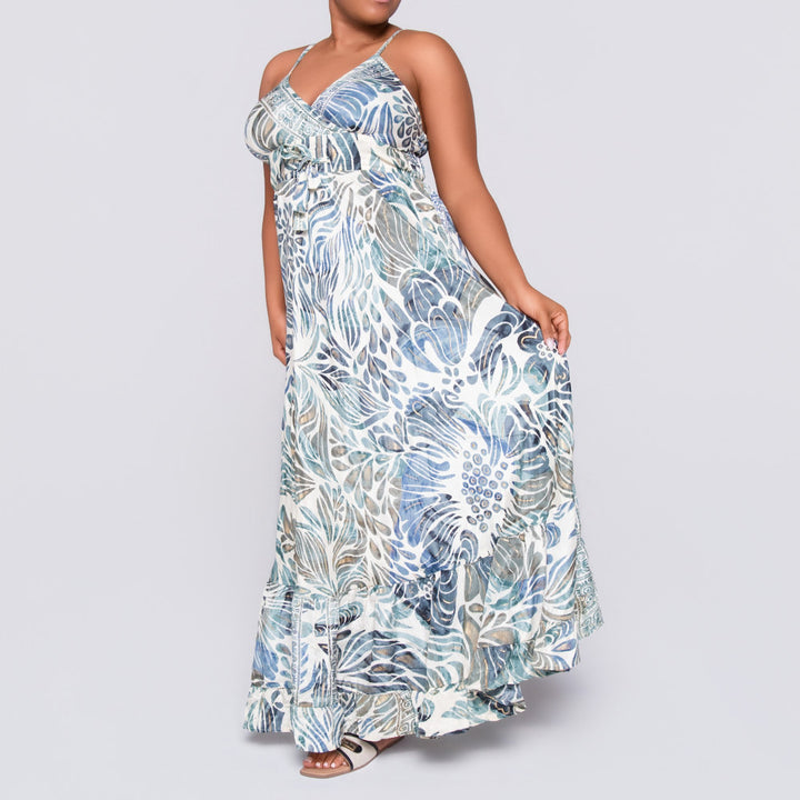 Ladies Navy Strappy Printed Dress