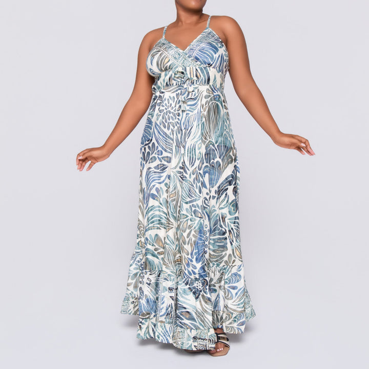 Ladies Navy Strappy Printed Dress