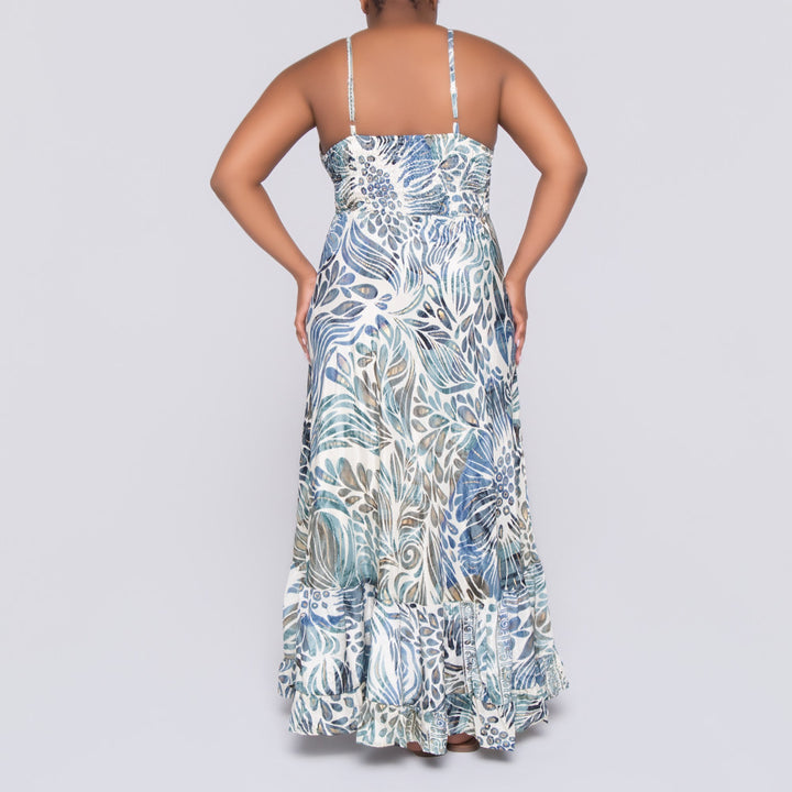 Ladies Navy Strappy Printed Dress
