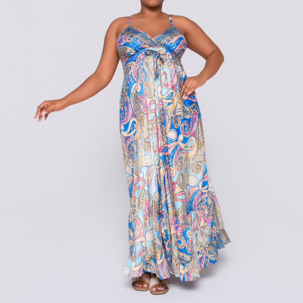 Ladies Strappy Printed Blue Dress