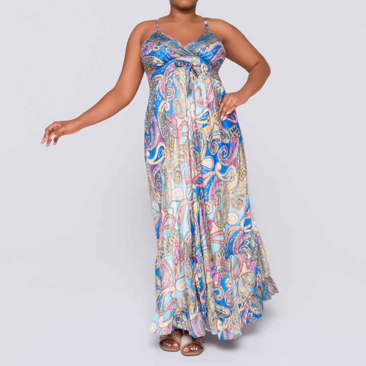 Ladies Strappy Printed Blue Dress