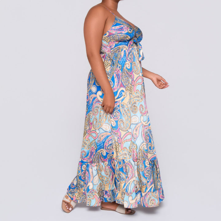 Ladies Strappy Printed Blue Dress