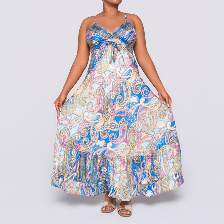 Ladies Strappy Printed Blue Dress