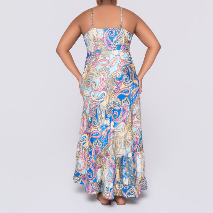 Ladies Strappy Printed Blue Dress