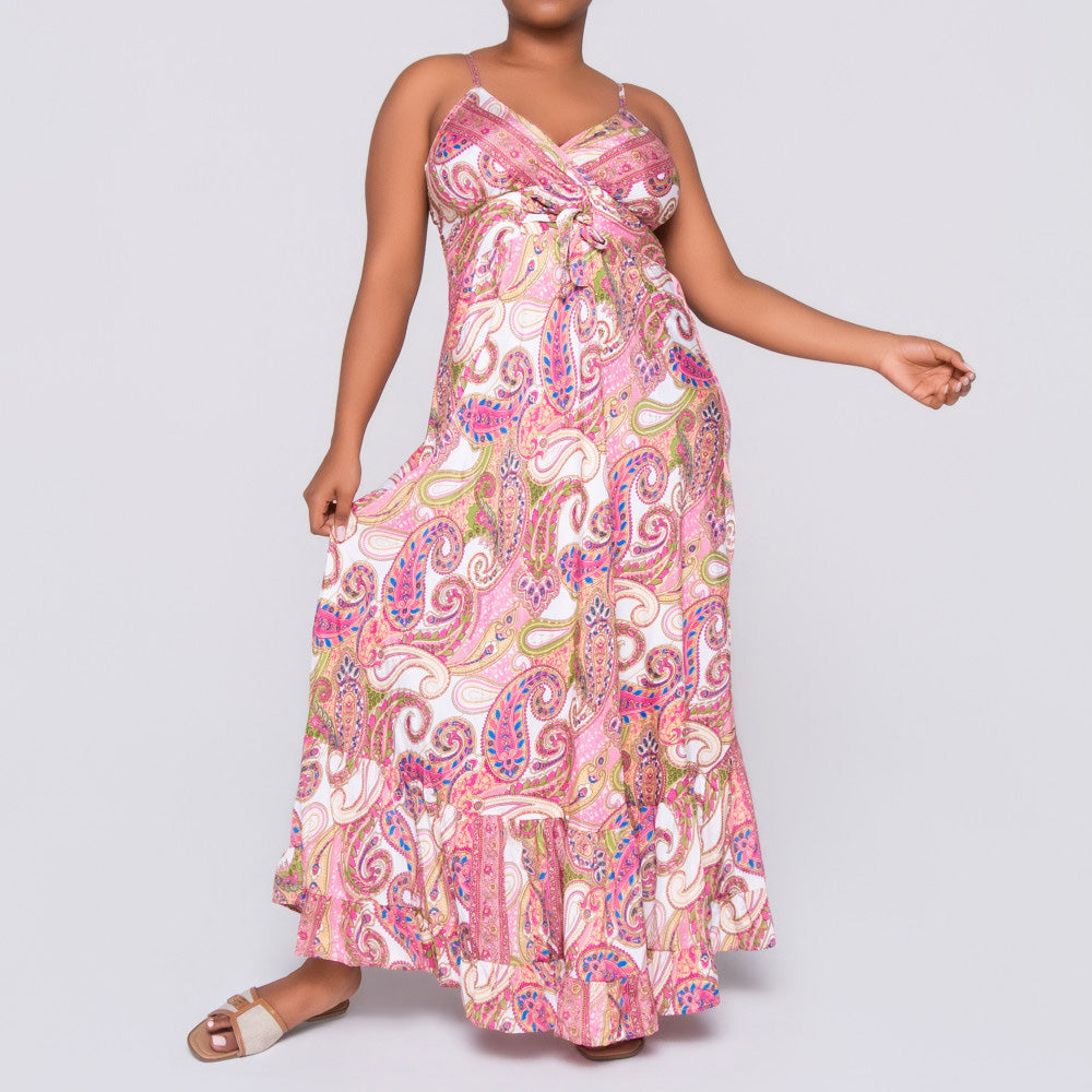 Ladies Strappy Printed Pink Dress