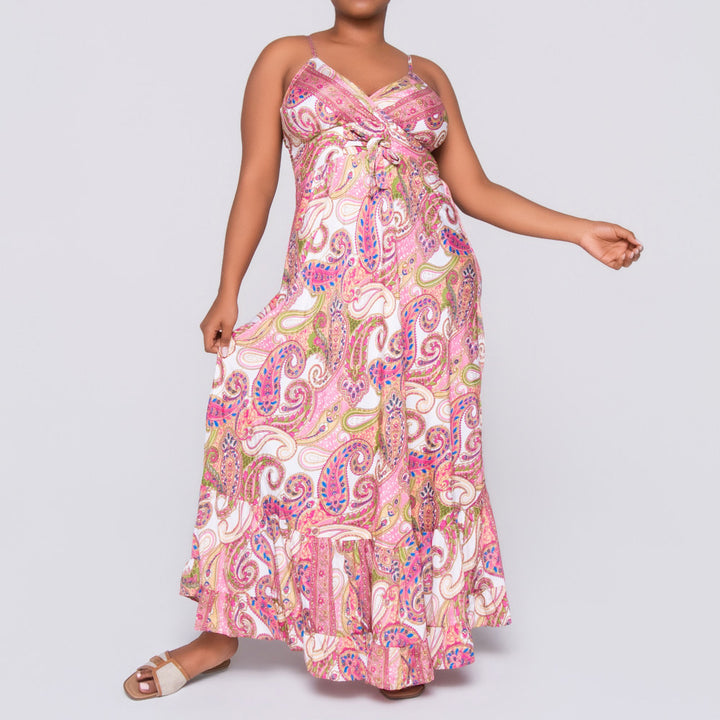Ladies Strappy Printed Pink Dress