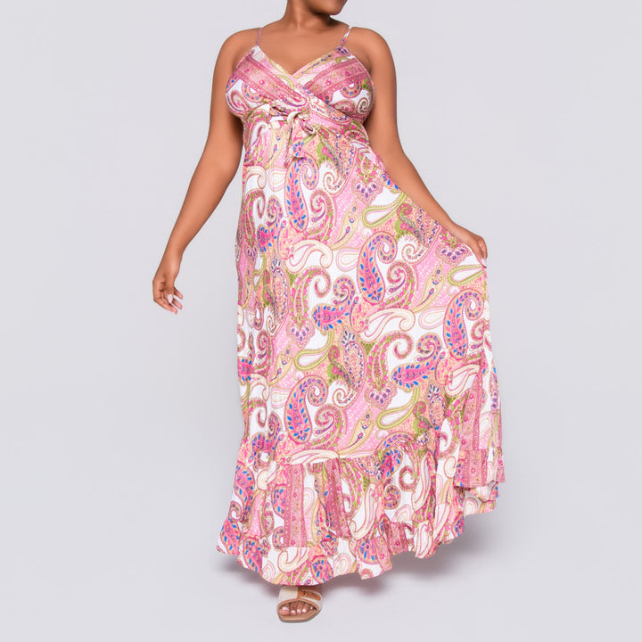 Ladies Strappy Printed Pink Dress