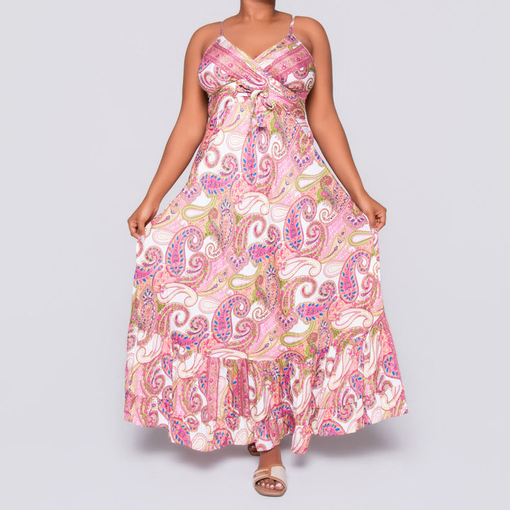 Ladies Strappy Printed Pink Dress