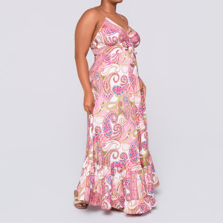 Ladies Strappy Printed Pink Dress