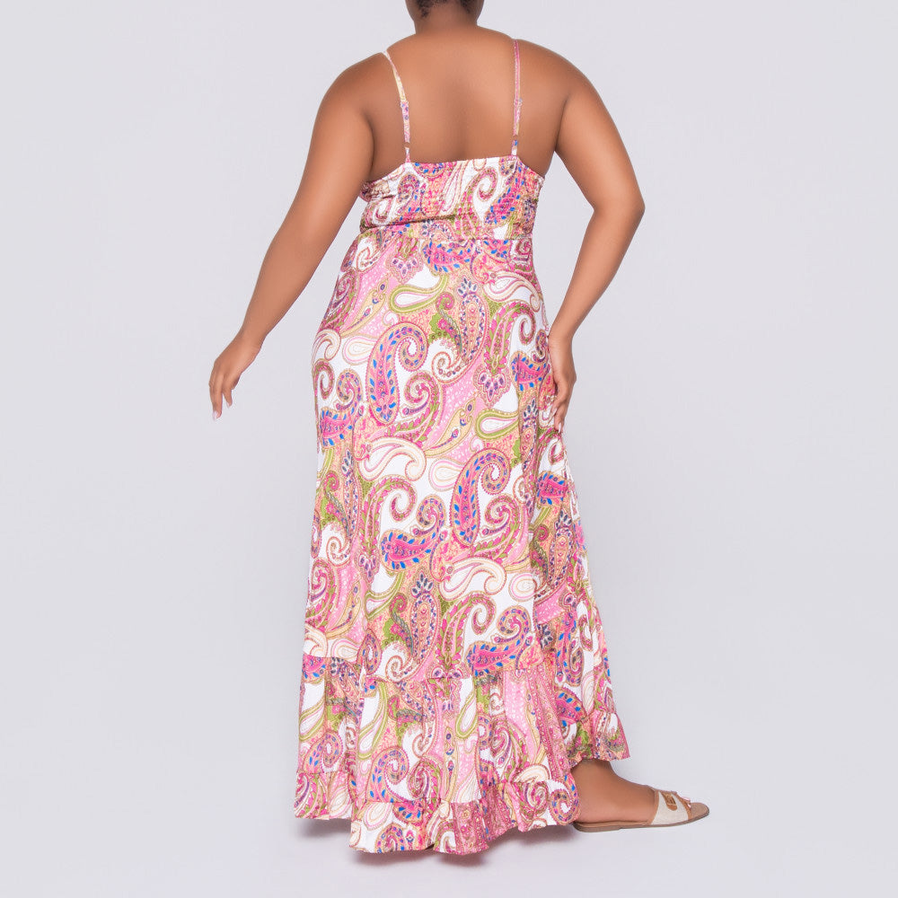 Ladies Strappy Printed Pink Dress