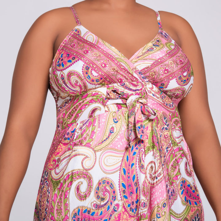 Ladies Strappy Printed Pink Dress