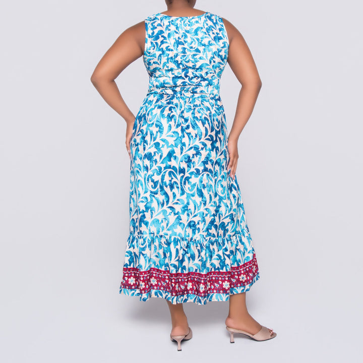 Ladies Sleeveless Turquoise Printed Dress