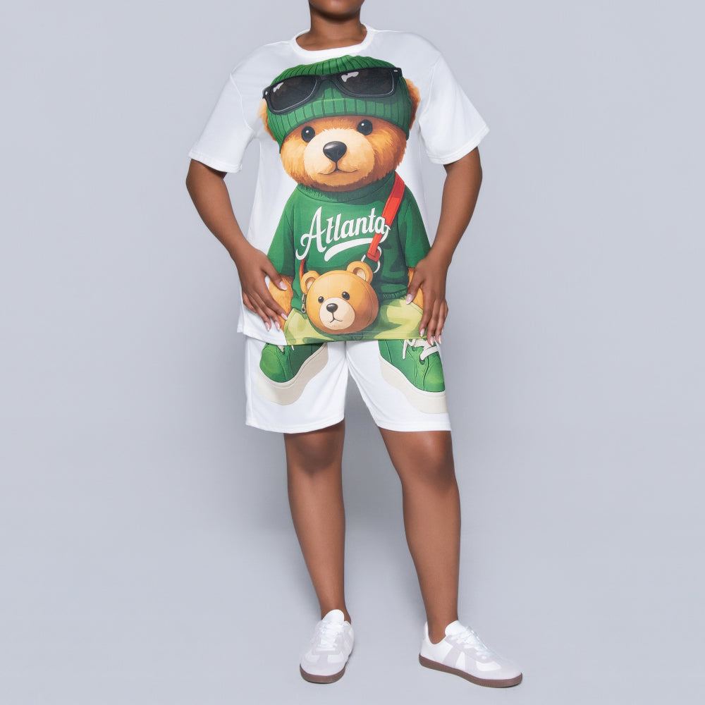 Ladies Bear Print Shorts And Top Set