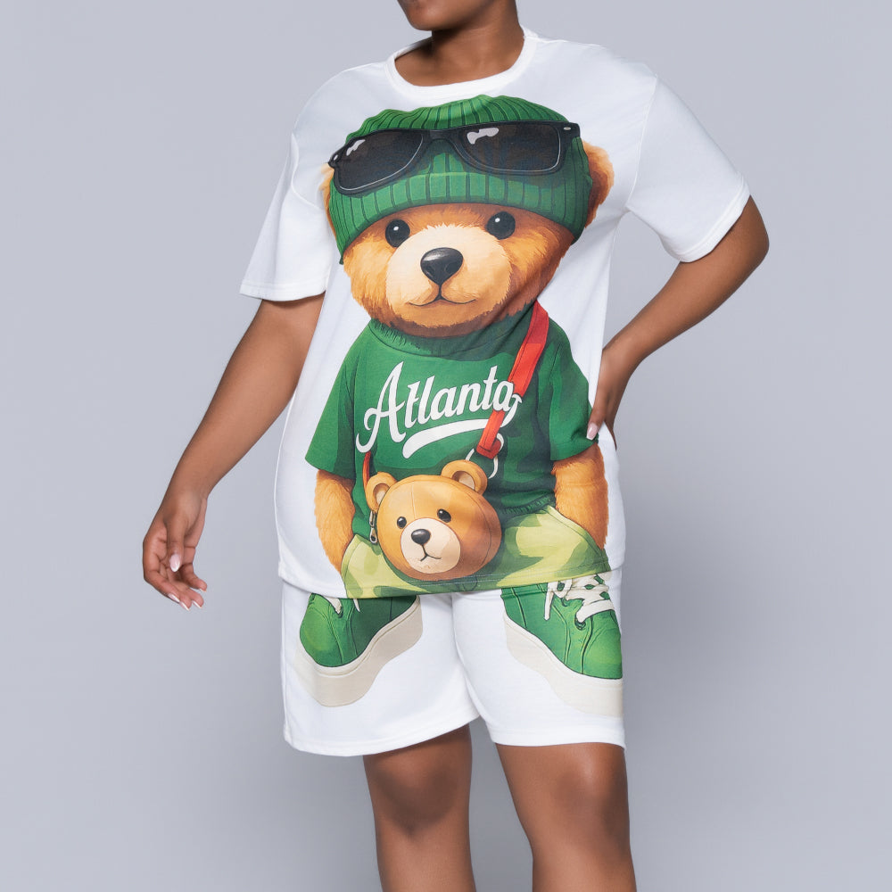 Ladies Bear Print Shorts And Top Set