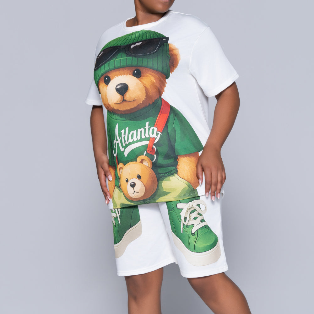 Ladies Bear Print Shorts And Top Set