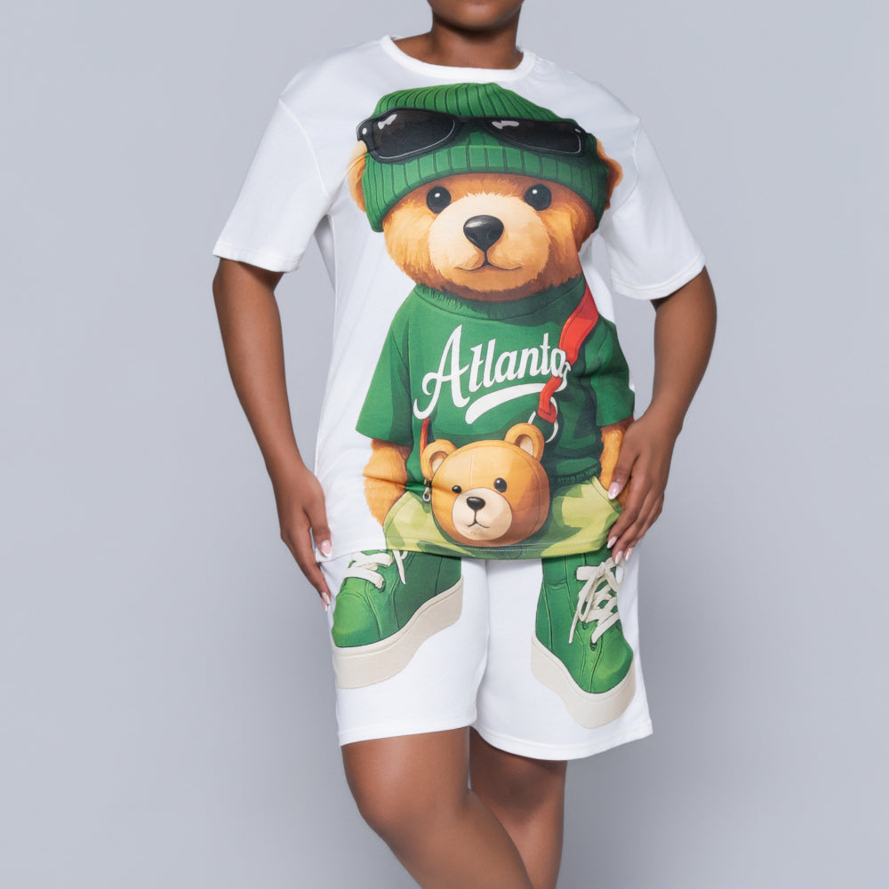 Ladies Bear Print Shorts And Top Set