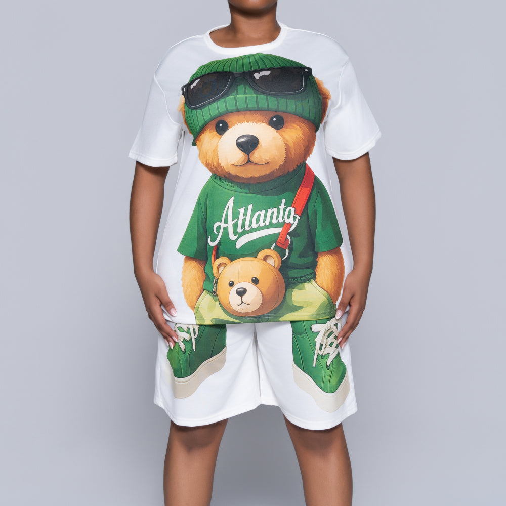 Ladies Bear Print Shorts And Top Set