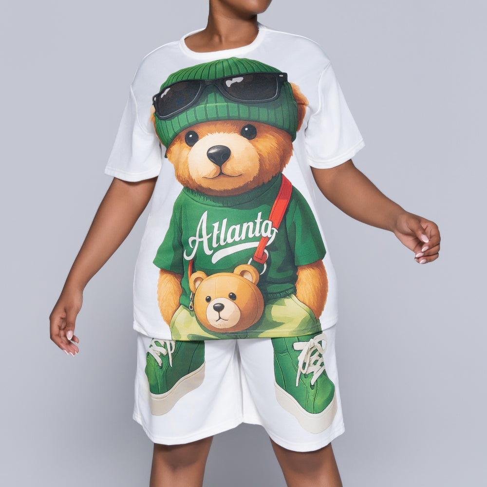 Ladies Bear Print Shorts And Top Set