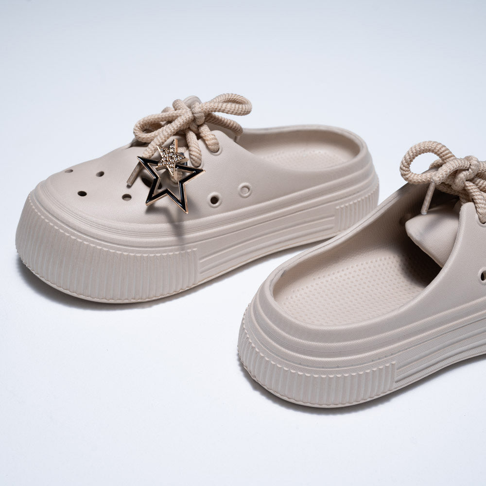 Ladies Chunky Lace Up  Push-In Slider
