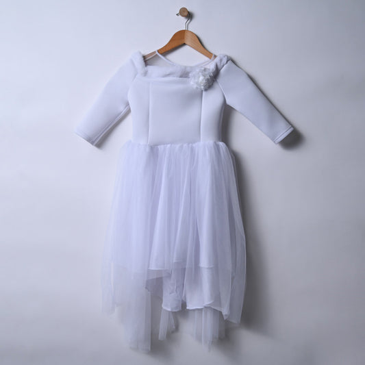 Girls Mesh White Party Dress