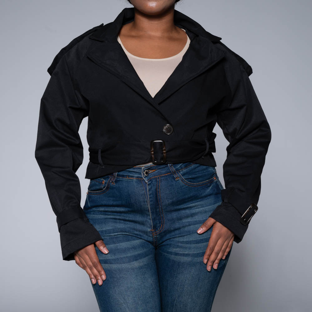 Black Tie-Belt Jacket