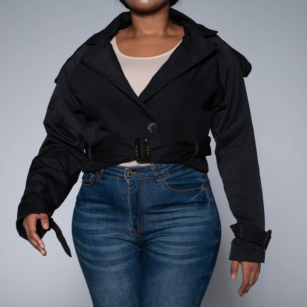 Black Tie-Belt Jacket
