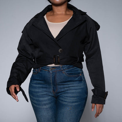 Black Tie-Belt Jacket