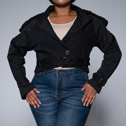 Black Tie-Belt Jacket