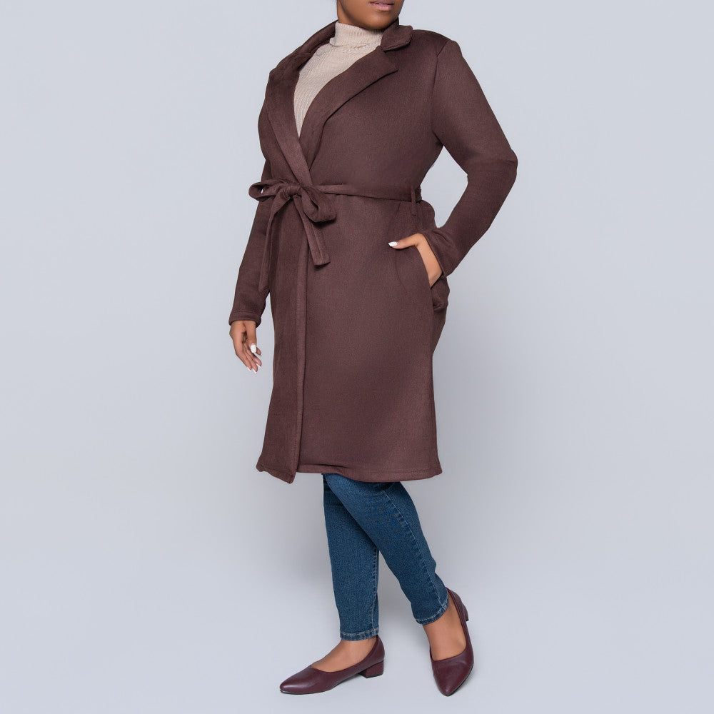 Plus Size Long Sleeve Scuba Suede Jacket