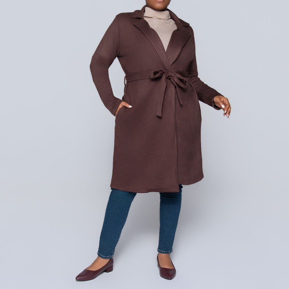 Plus Size Long Sleeve Scuba Suede Jacket