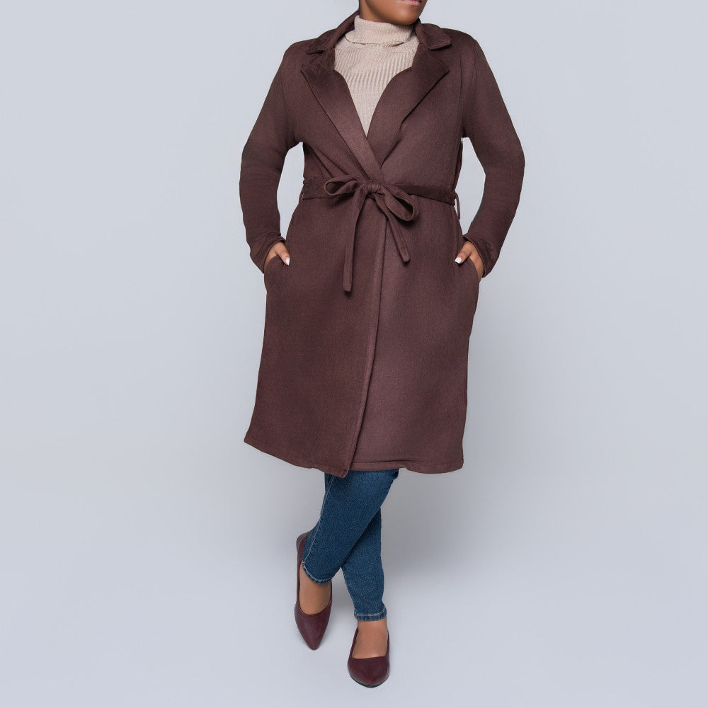 Plus Size Long Sleeve Scuba Suede Jacket