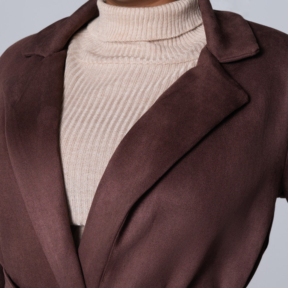 Plus Size Long Sleeve Scuba Suede Jacket
