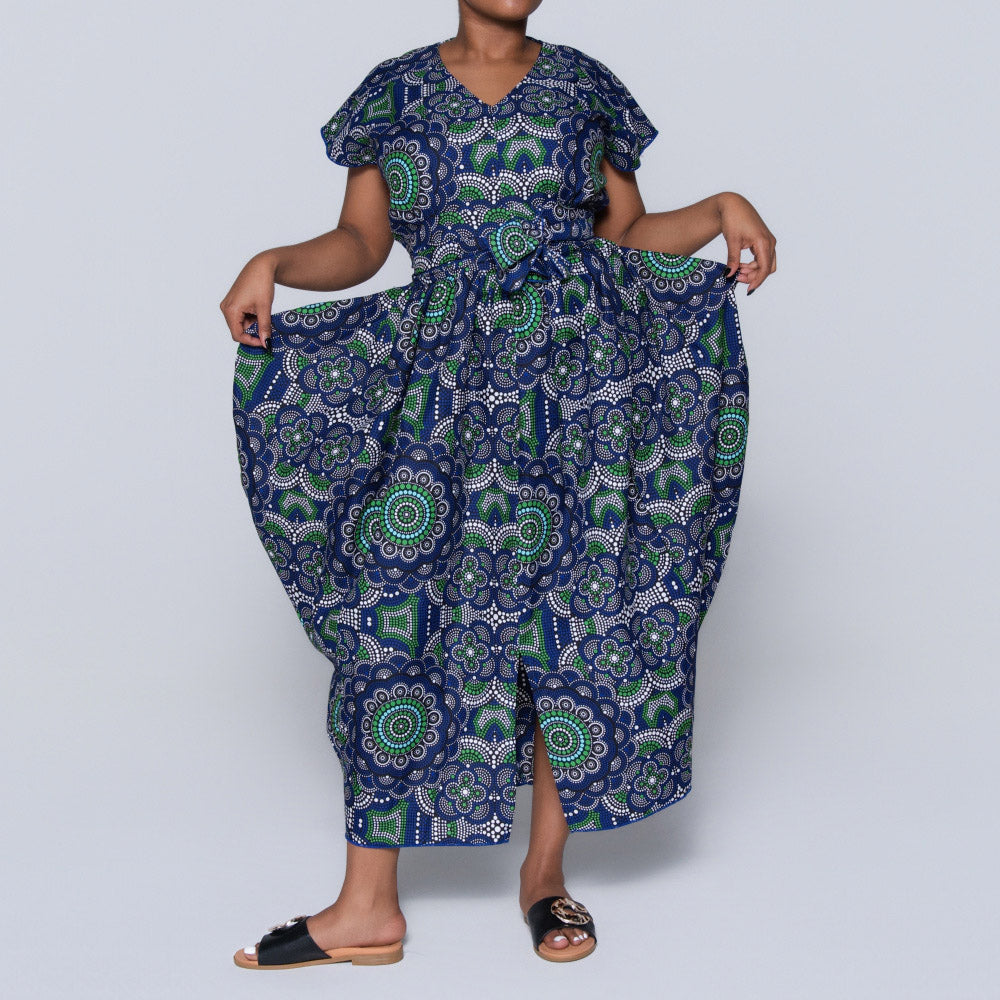 Blue Ethnic Print Dress