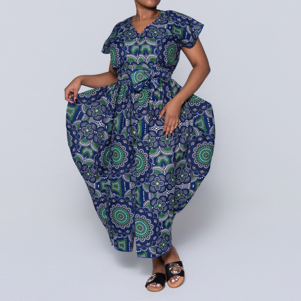 Blue Ethnic Print Dress