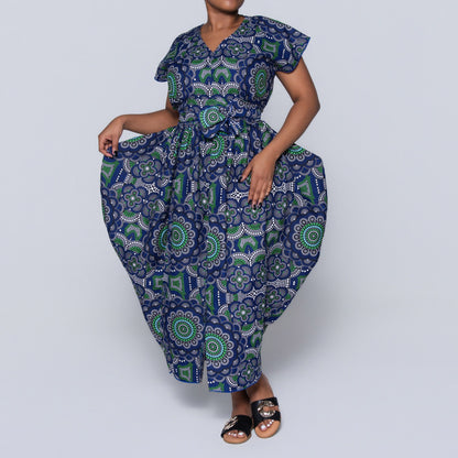 Blue Ethnic Print Dress