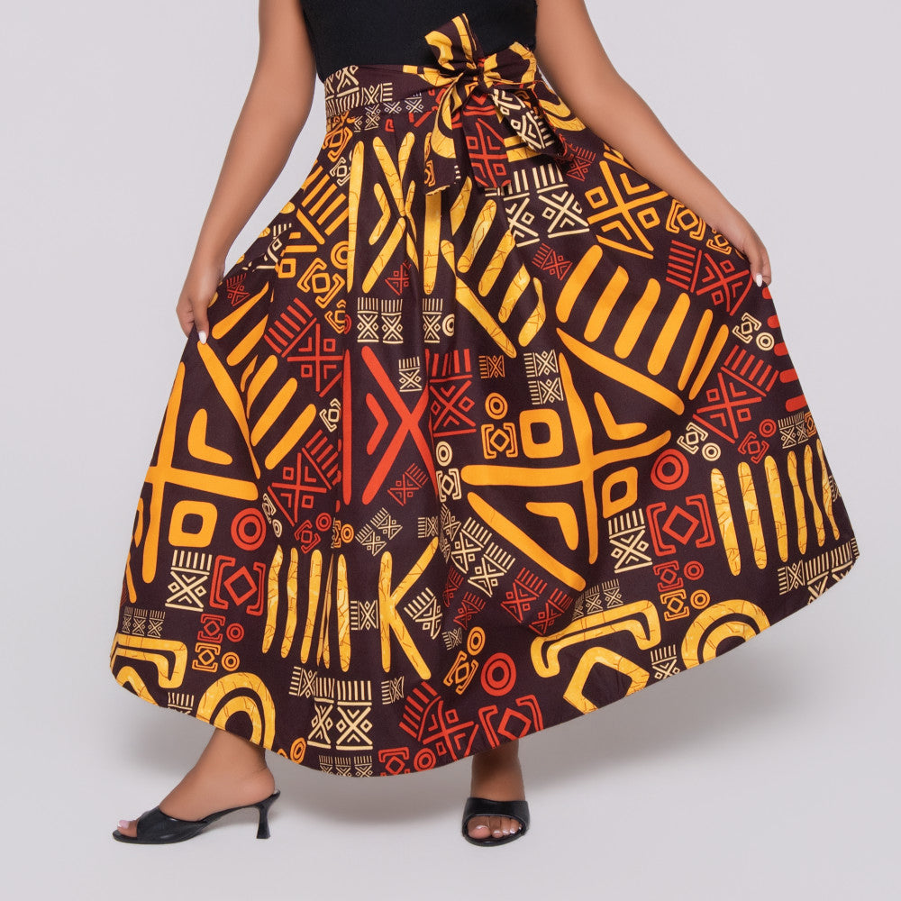 Wax Print Front Tie Skirt