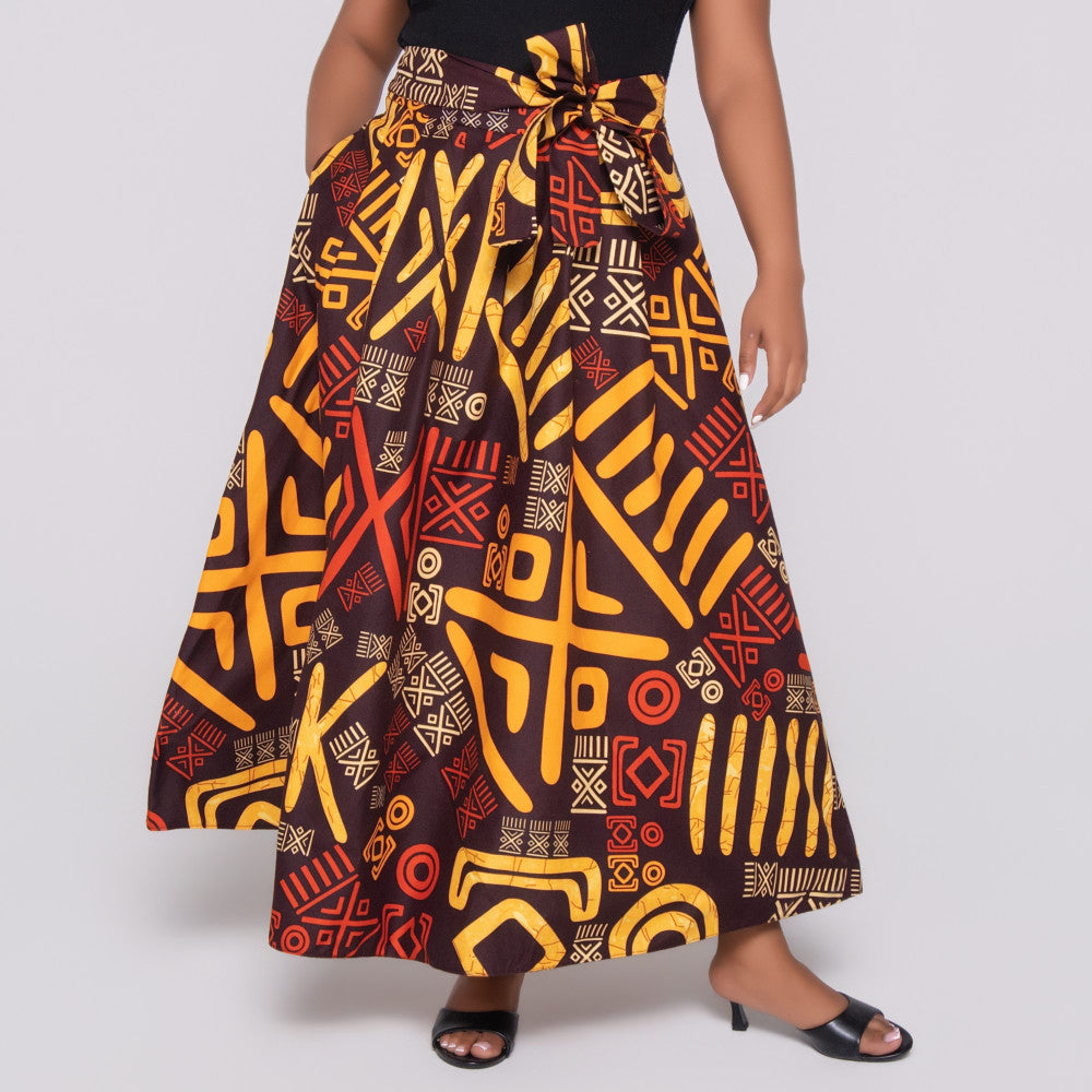 Wax Print Front Tie Skirt