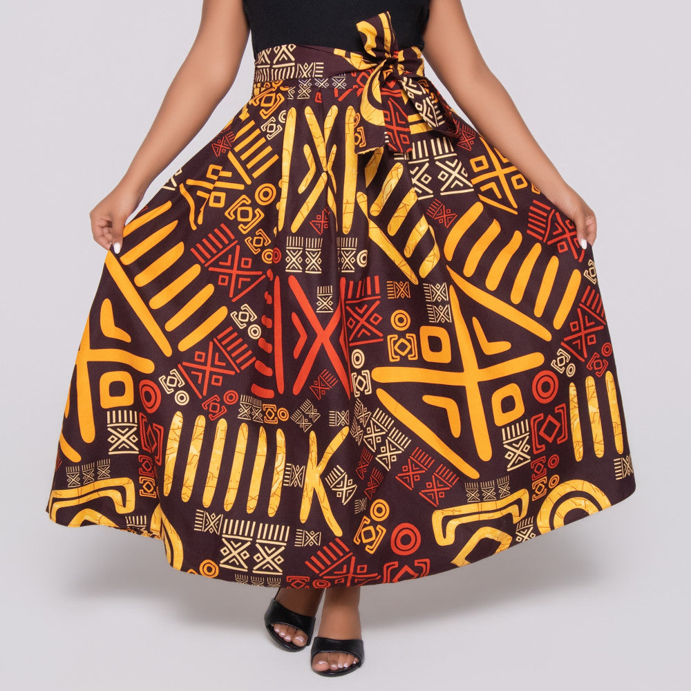 Wax Print Front Tie Skirt