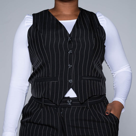 Black Stripe Suit Waistcoat