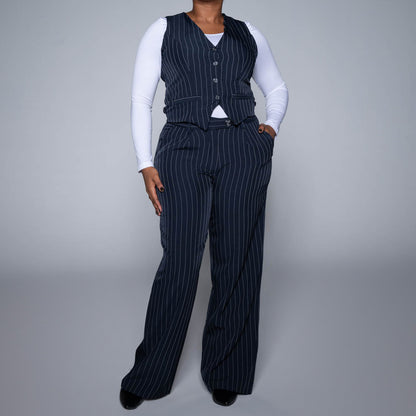 Navy Stripe Slax Suit Pants