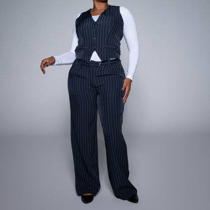 Navy Stripe Slax Suit Pants