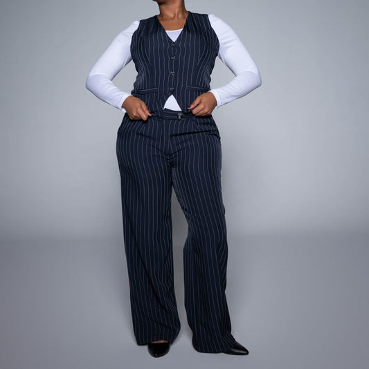 Navy Stripe Suit Waistcoat