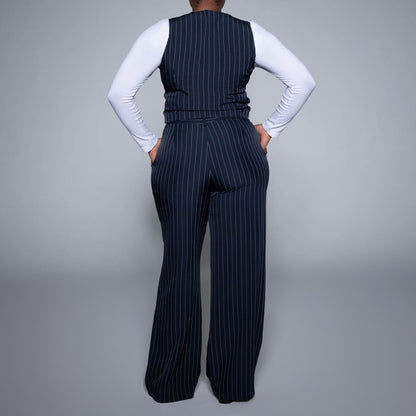 Navy Stripe Slax Suit Pants